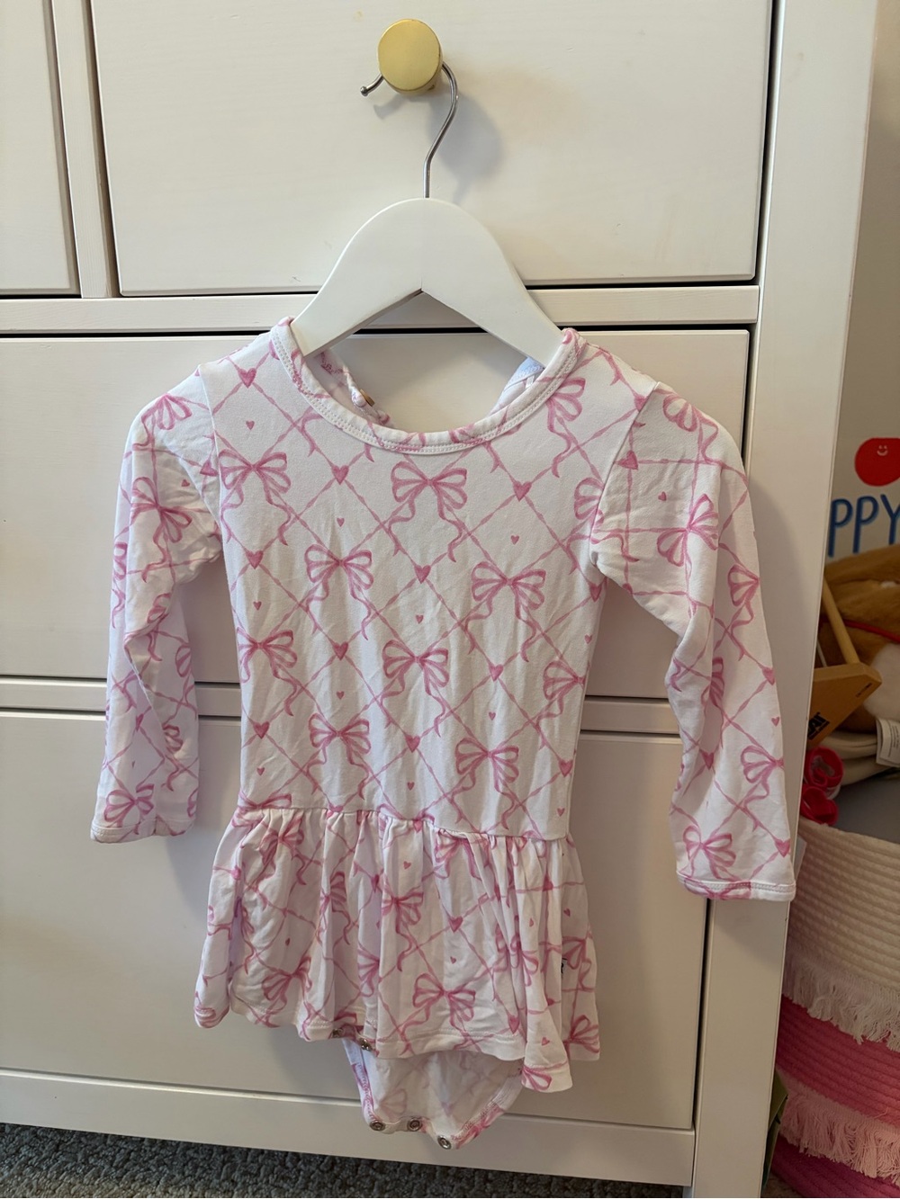 Bums & Roses Baby Girls Pink Bow Bamboo Bodysuit Dress